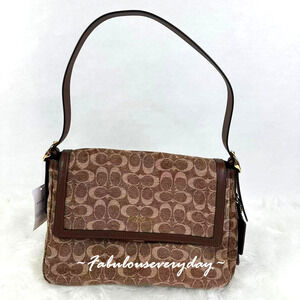 Coach Etta Flap Bag In Signature Chenille CCE58 Light Khaki/Vintage Brown NWT